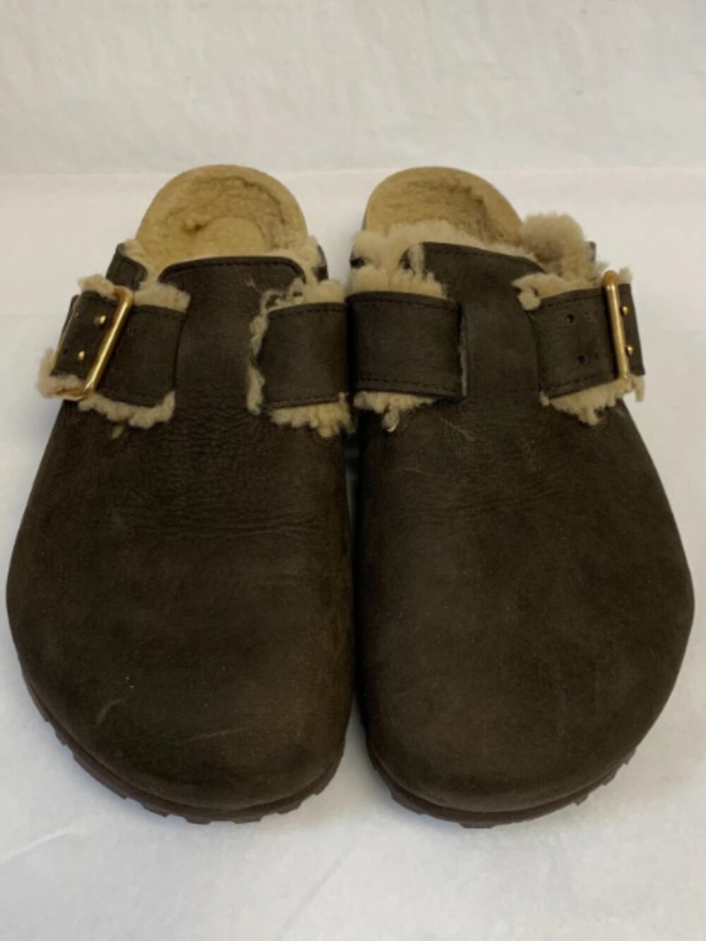 Birkenstock Boston Bold Shearling Espresso Natural Leather Regular Width Sandals